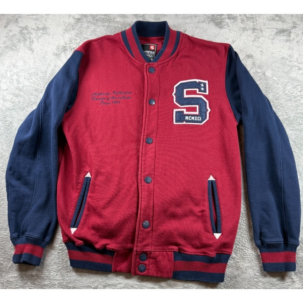 South Pole Men's Sweater Varsity Style Letter  Jacket, Red, XL